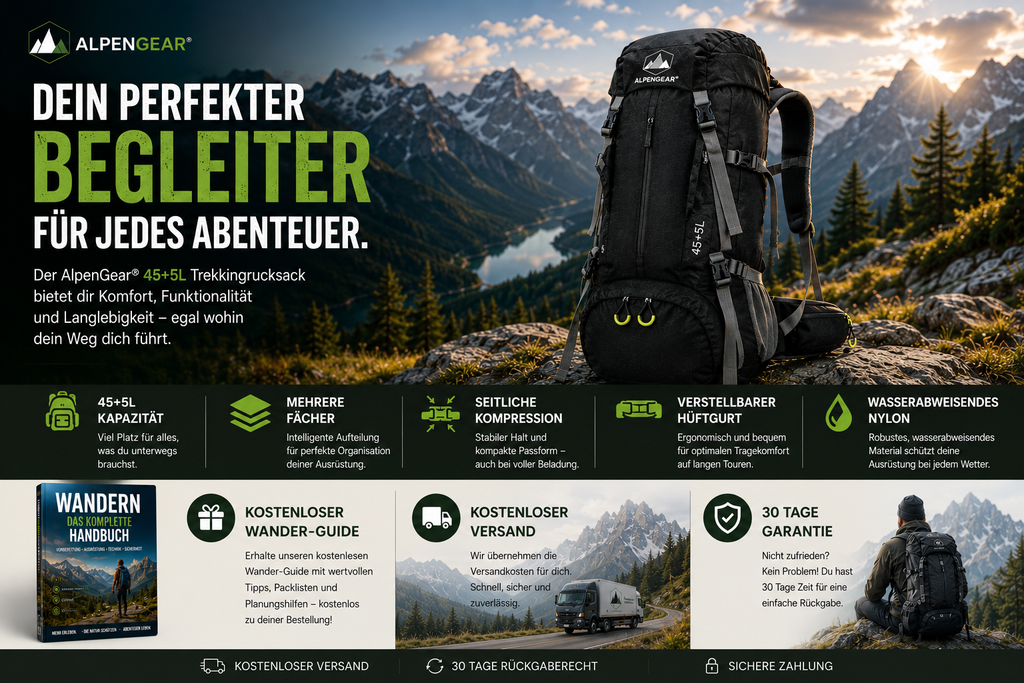 AlpenGear® 45+5L Trekkingrucksack mit Regenhülle