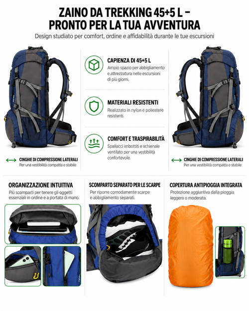 AlpenGear™️ | Zaino da Trekking 45+5L