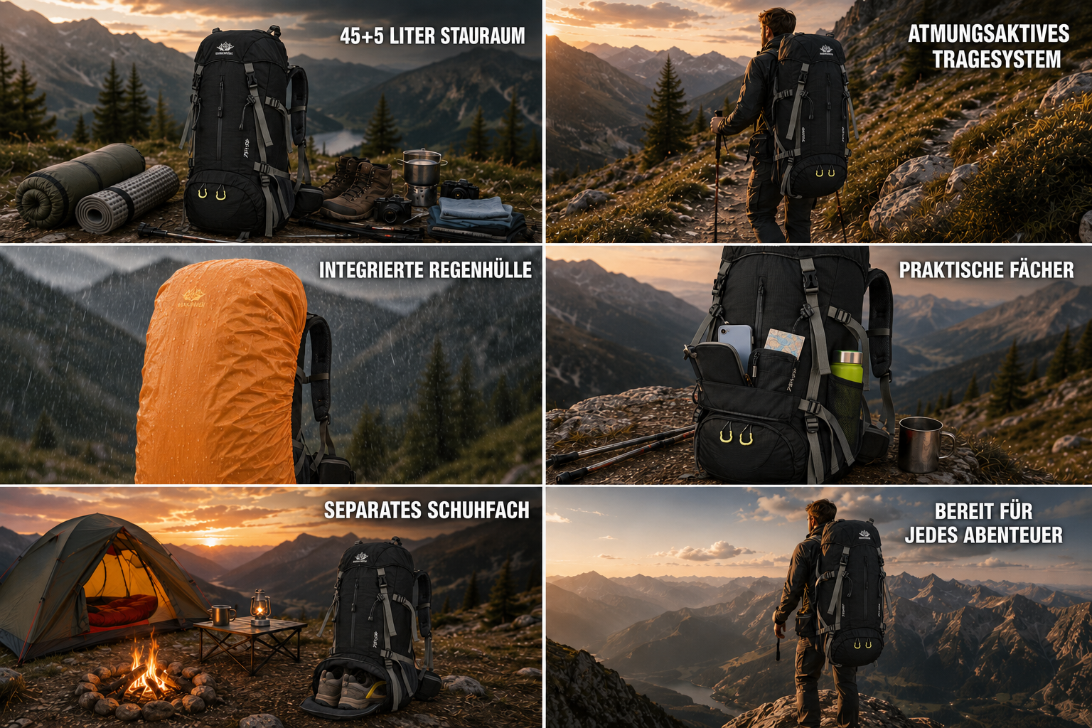 AlpenGear® 45+5L Trekkingrucksack mit Regenhülle