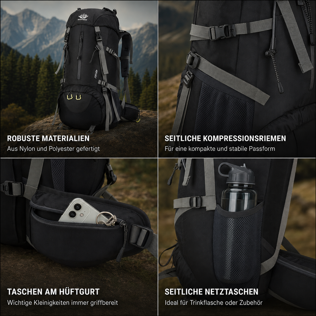AlpenGear® 45+5L Trekkingrucksack mit Regenhülle